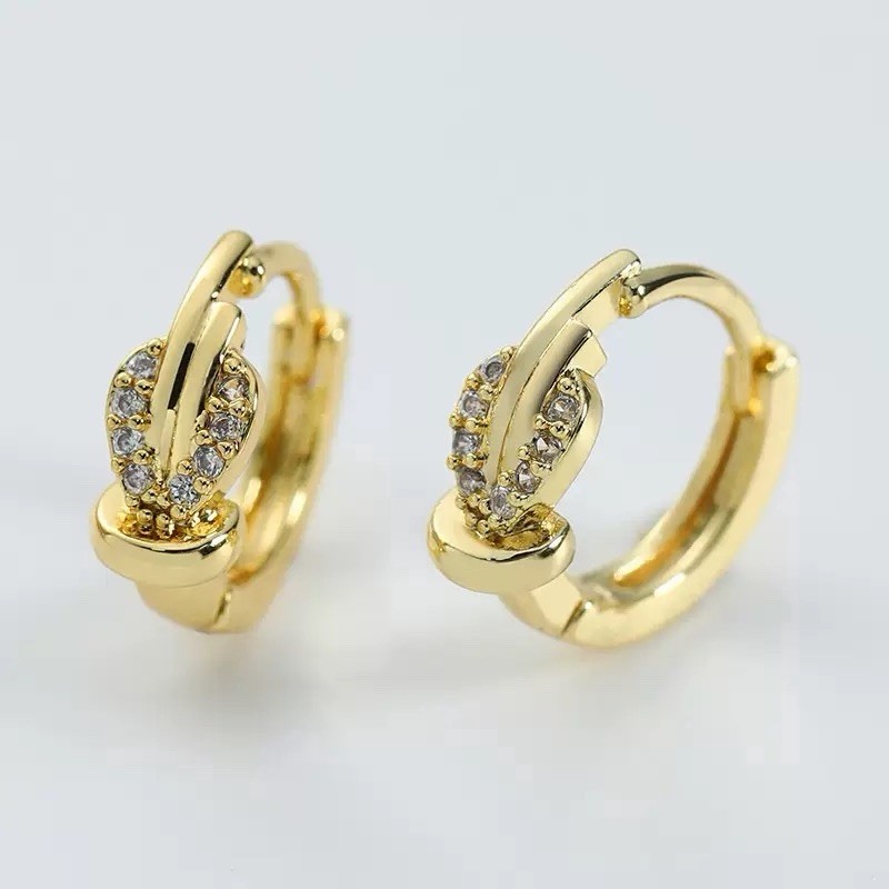 18K Gold Plated CZ Knot Hoop Earrings Small Huggie Earrings Gift for women 060