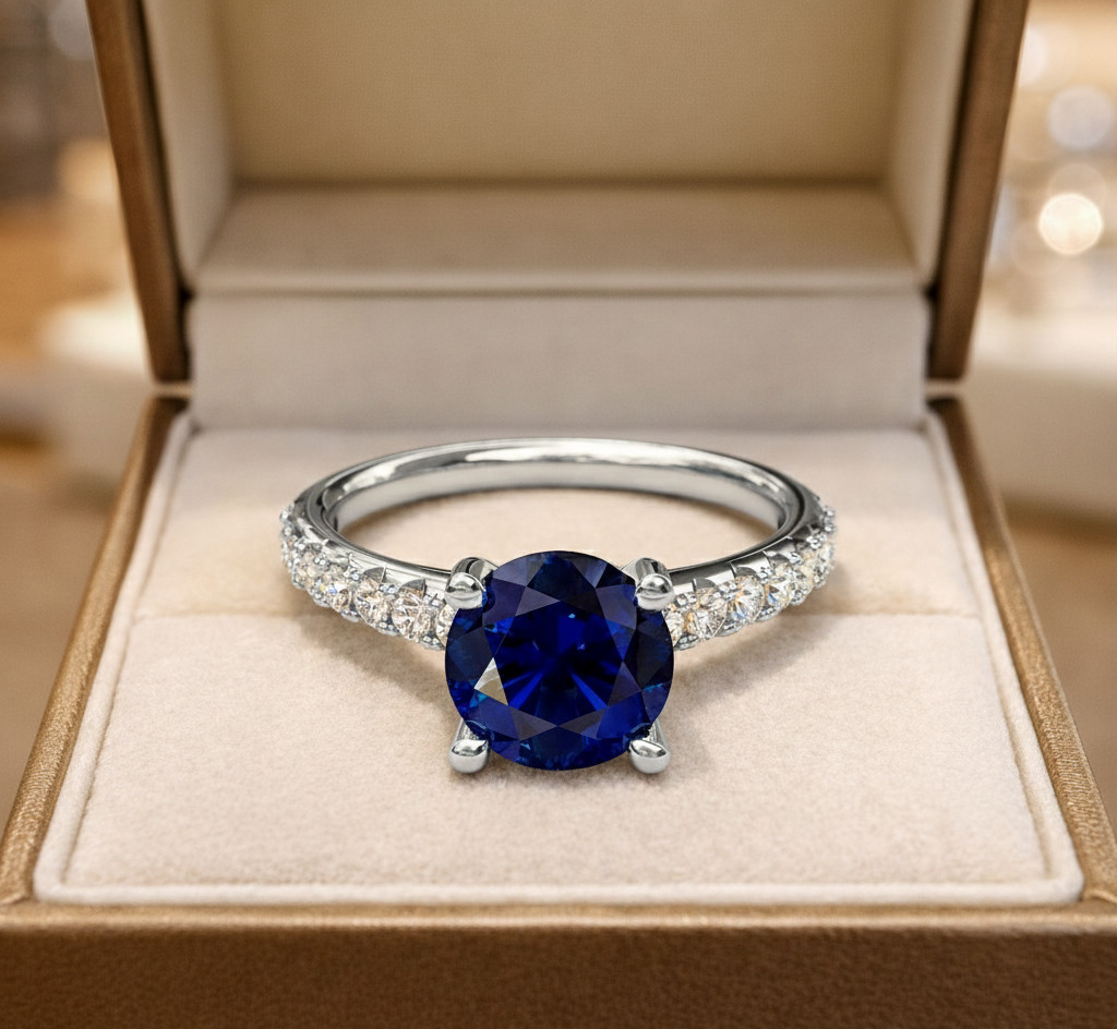 2.80 Ct Round Cut Natural Sapphire & Diamond Propose Ring 14K White Gold Sz 8