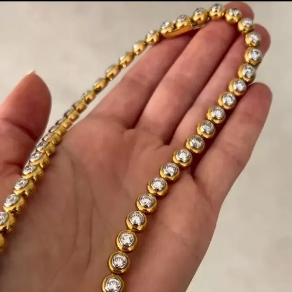 49Ct Lab Created Bezel Set Diamond 14k Yellow Gold Plated Modern Tennis Necklace
