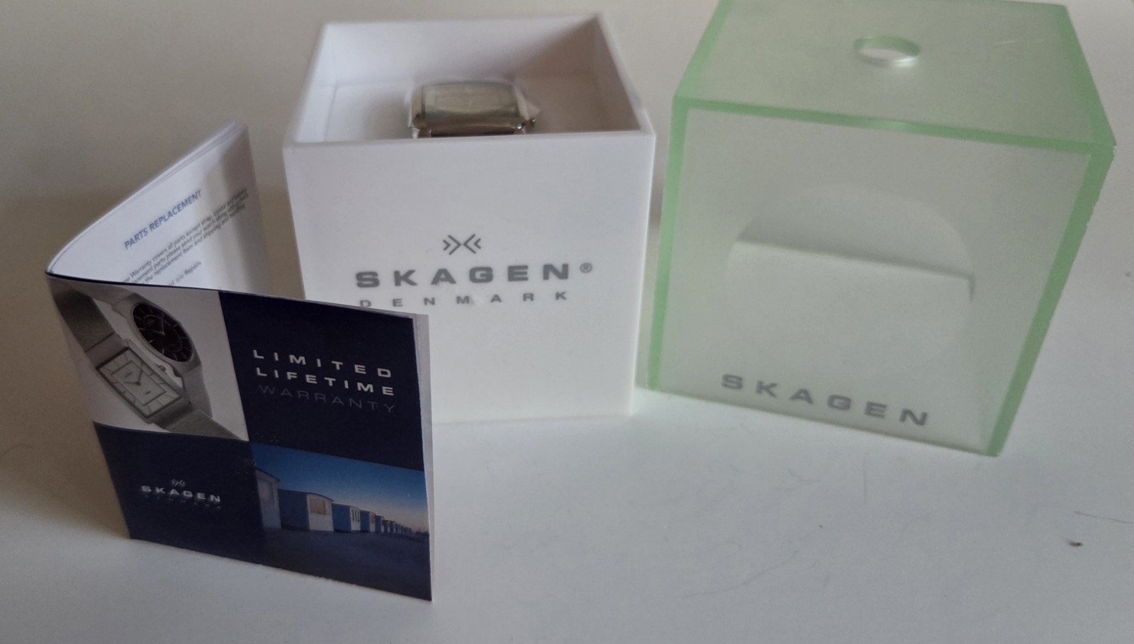 Rare NEW Skagen Ultra Slim Square Watch 182LSLW Brown Leather Date Dial Box…