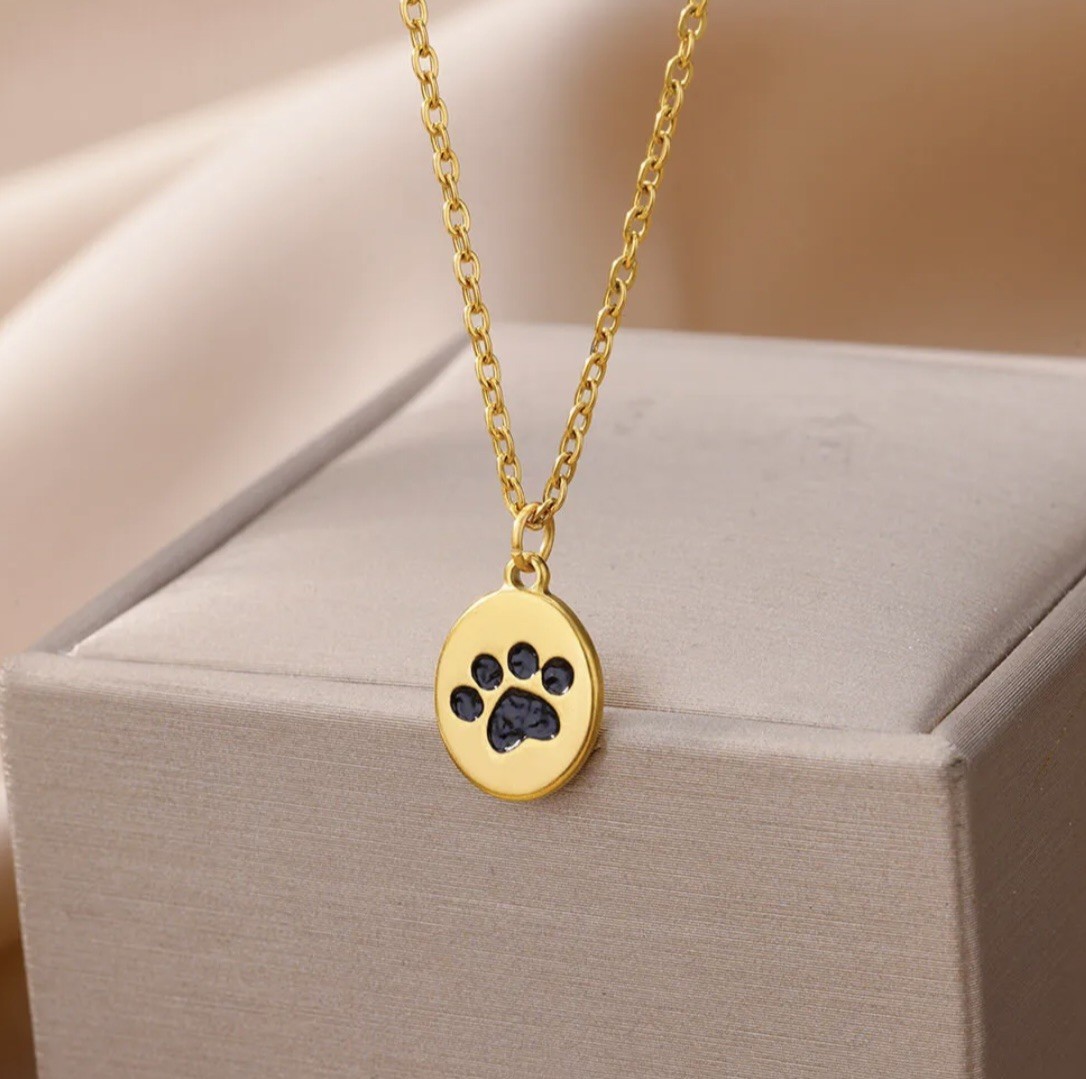 Gold Plated Pendant Animal Paw Print Necklace Engraved Pet Dog/Cat Jewelry Gift