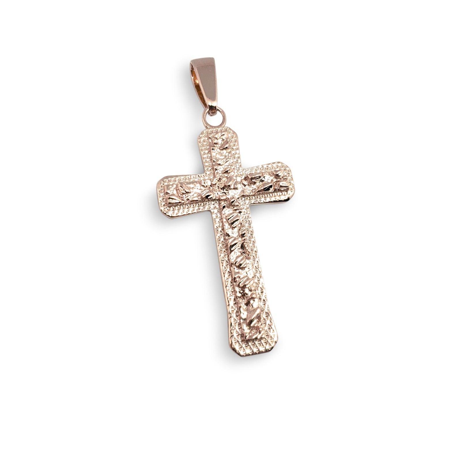 Real 10K Rose Gold Nugget Cross Textured Edge Mens Diamond Cut Pendant All Sizes