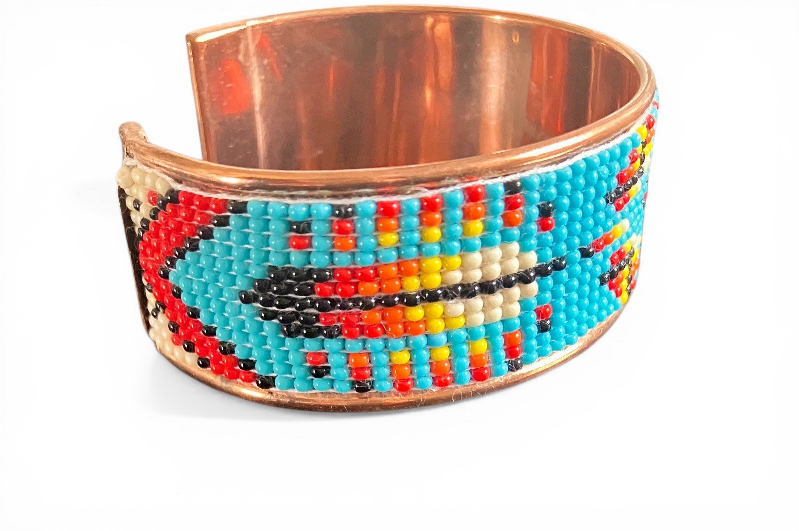 NEW Southwestern Boho Statement Turquoise Seed Beaded Copper Cuff Bracelet 7.5”