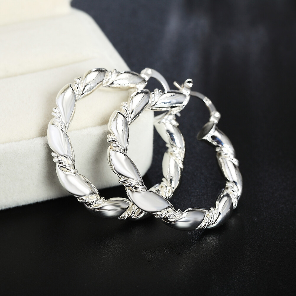 925 Silver Retro Twist Hoop Earrings For Women Trend Personality Jewelry