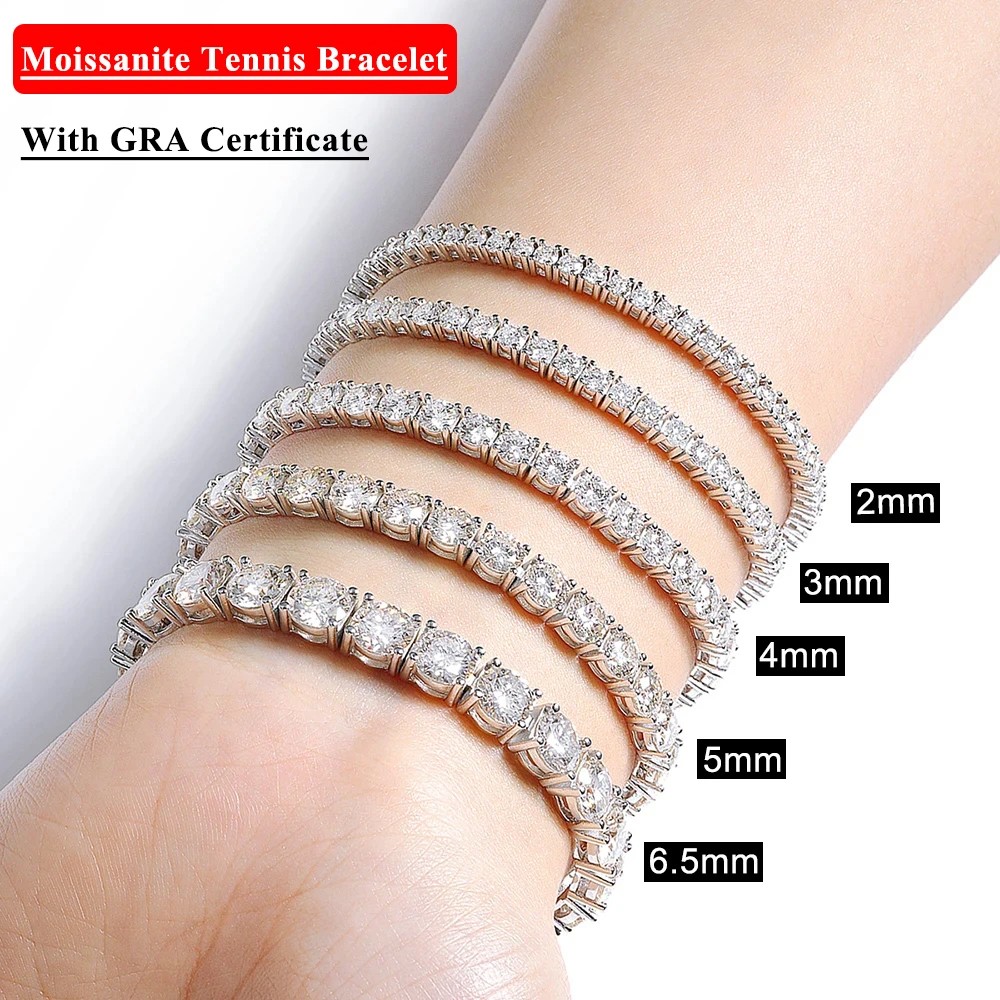 3/4/5/6.5mm Full Moisssanite Tennis Chain Bracelet S925 Sterling Silver Jewelry