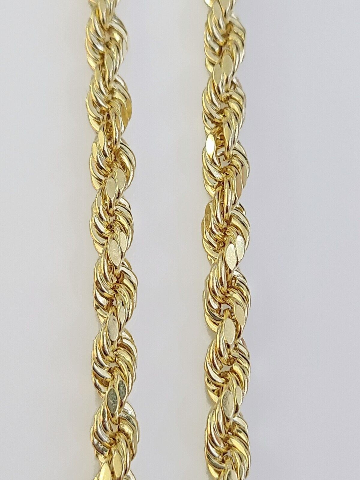 14K Yellow Gold 4mm Rope Chain 18 inch Diamond cut necklace Real, Free Shipping