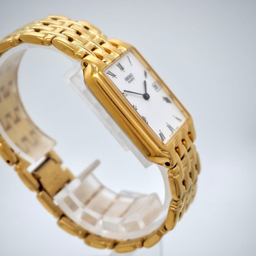 177 Working SEIKO Watch Men’s Date Gold White Square