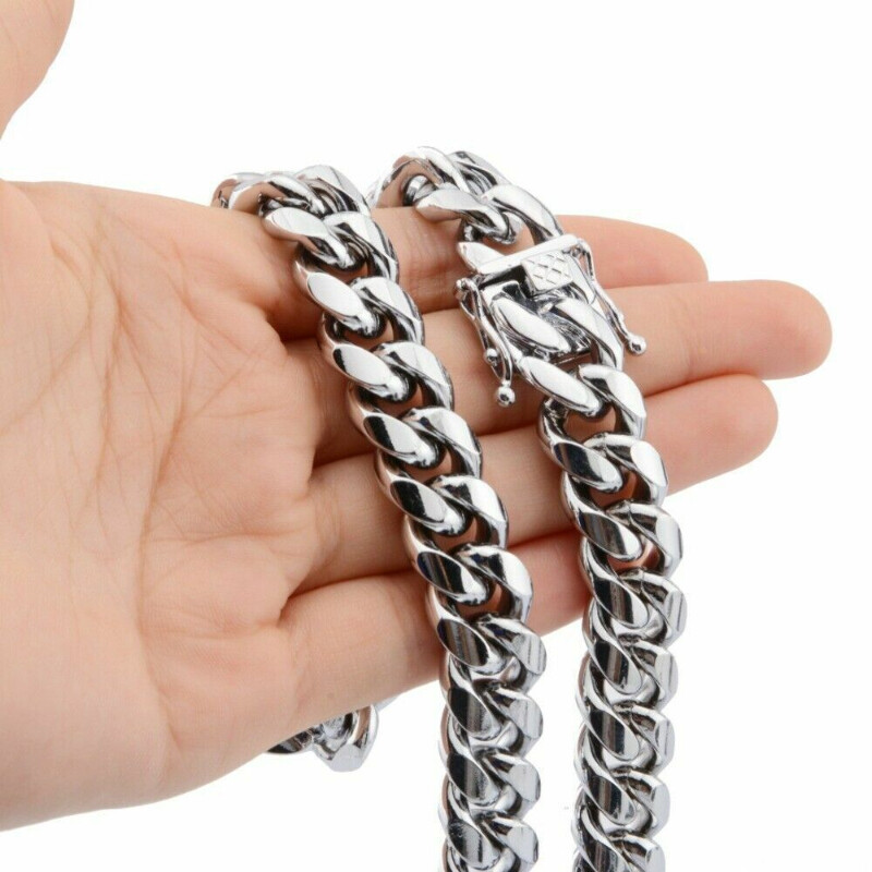 Heavy Stainless Steel Men’s Miami Cuban Link Chain Bracelet 8mm-14mm Necklace