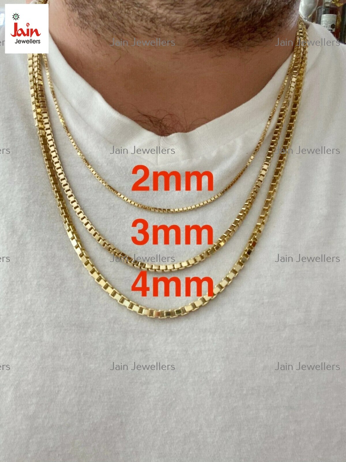 18 Kt Diamond Cut Mirror Square Box Link Necklace Chain 1MM To 3MM, 15 To 26 In