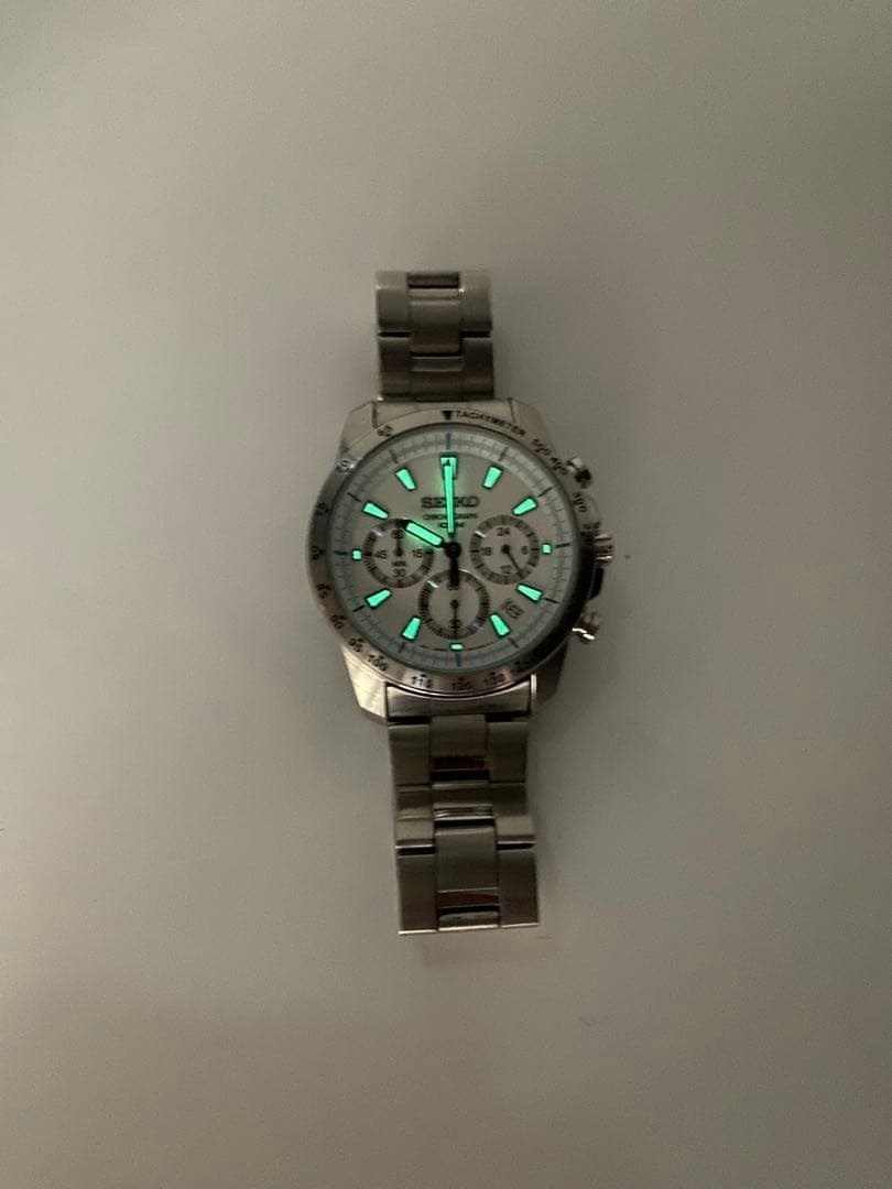 SEIKO Chronograph White Dial 100M Watch 40mm Wrist 20.5cm Date 6t63-00d0 Japan
