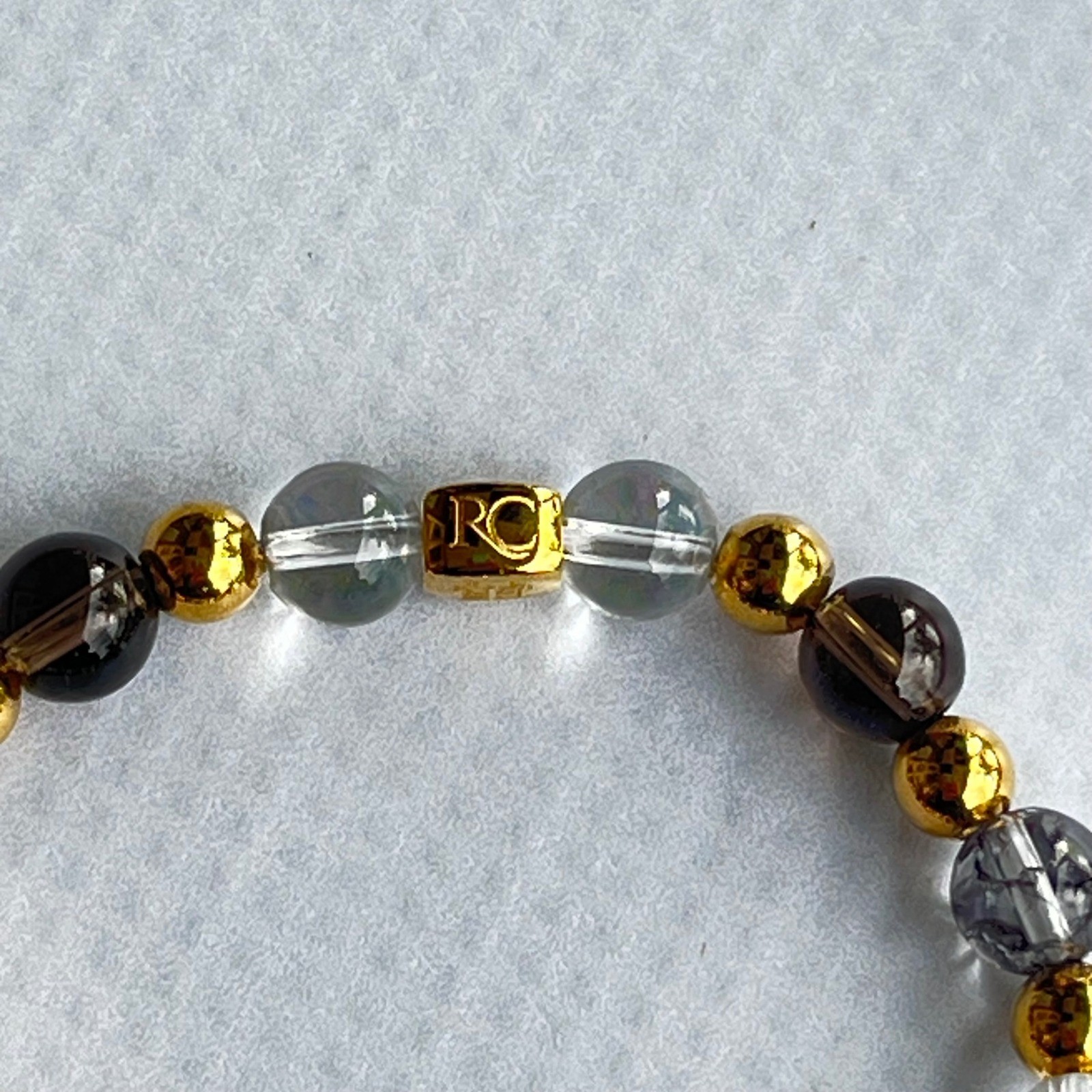 Rustic Cuff Beaded Stretch Bracelet Filigree Charm Marbled Logo Elegant Chic