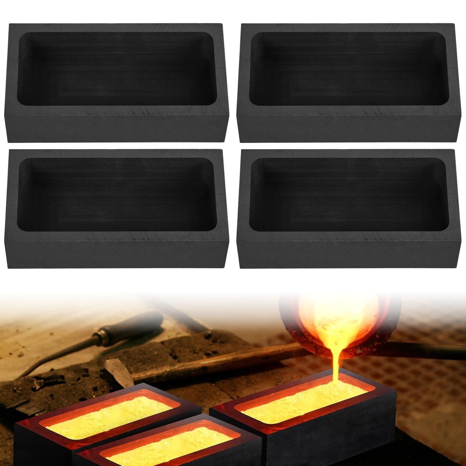 4 PCS Graphite Ingot Molds – 1KG Crucible Metal Melting Casting Kit for Gold, Si