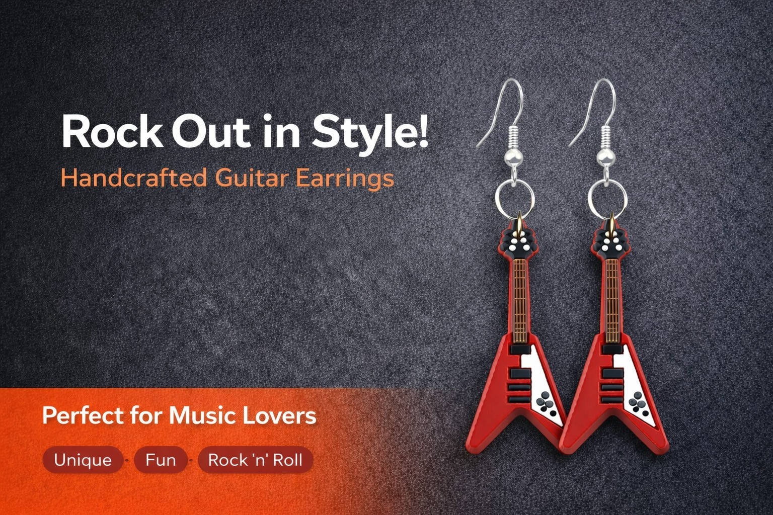 Guitar Earrings Handmade Hypoallergenic Silver Plated Fishhooks