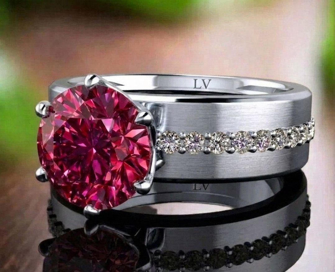 RARE 5.00 Ct Certified Round Cut Red Natural Diamond Ring White Gold Finish