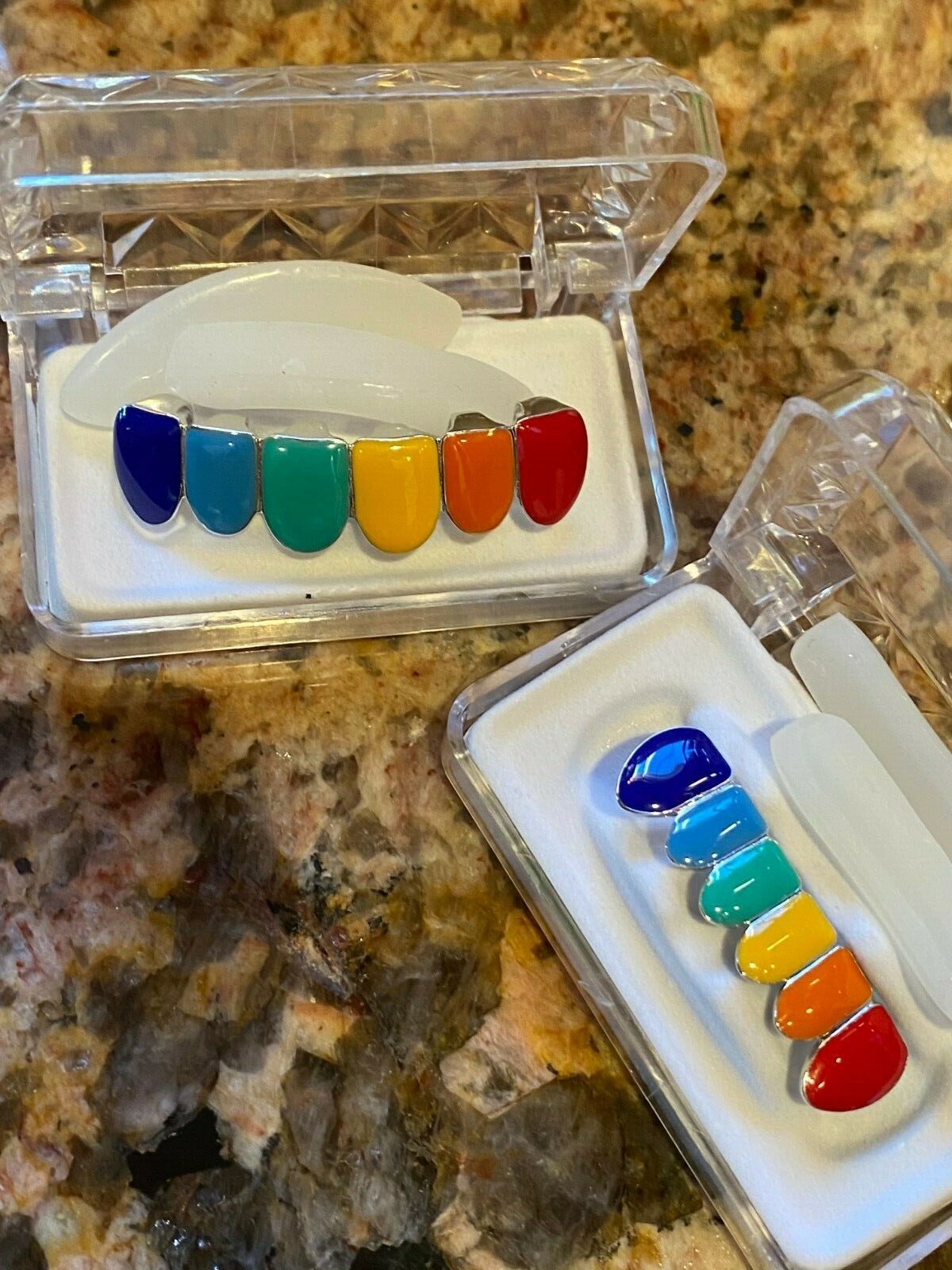 Real SOLID 925 Sterling Silver GRILLZ Teeth Top Bottom Tekashi69 Rainbow Color