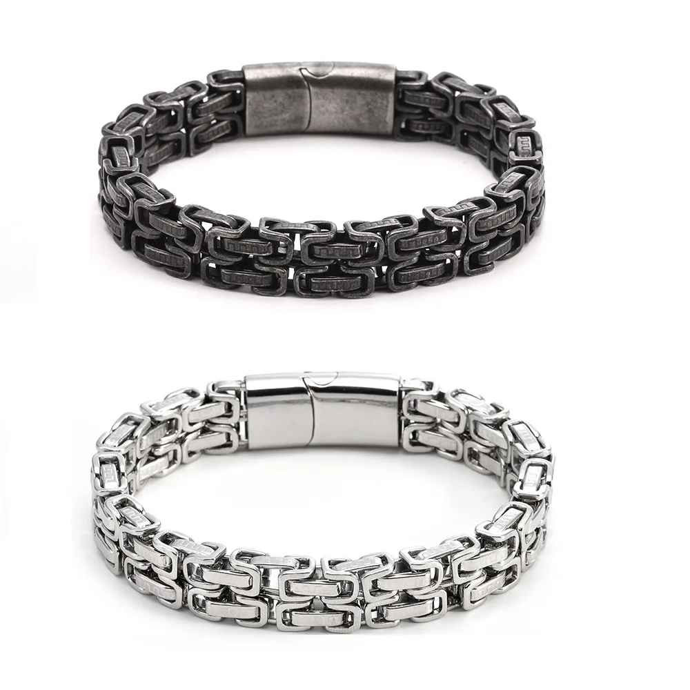 316L Stainless Steel Simple Hip Hop Thick Byzantine Bicycle Chain Bracelet Men