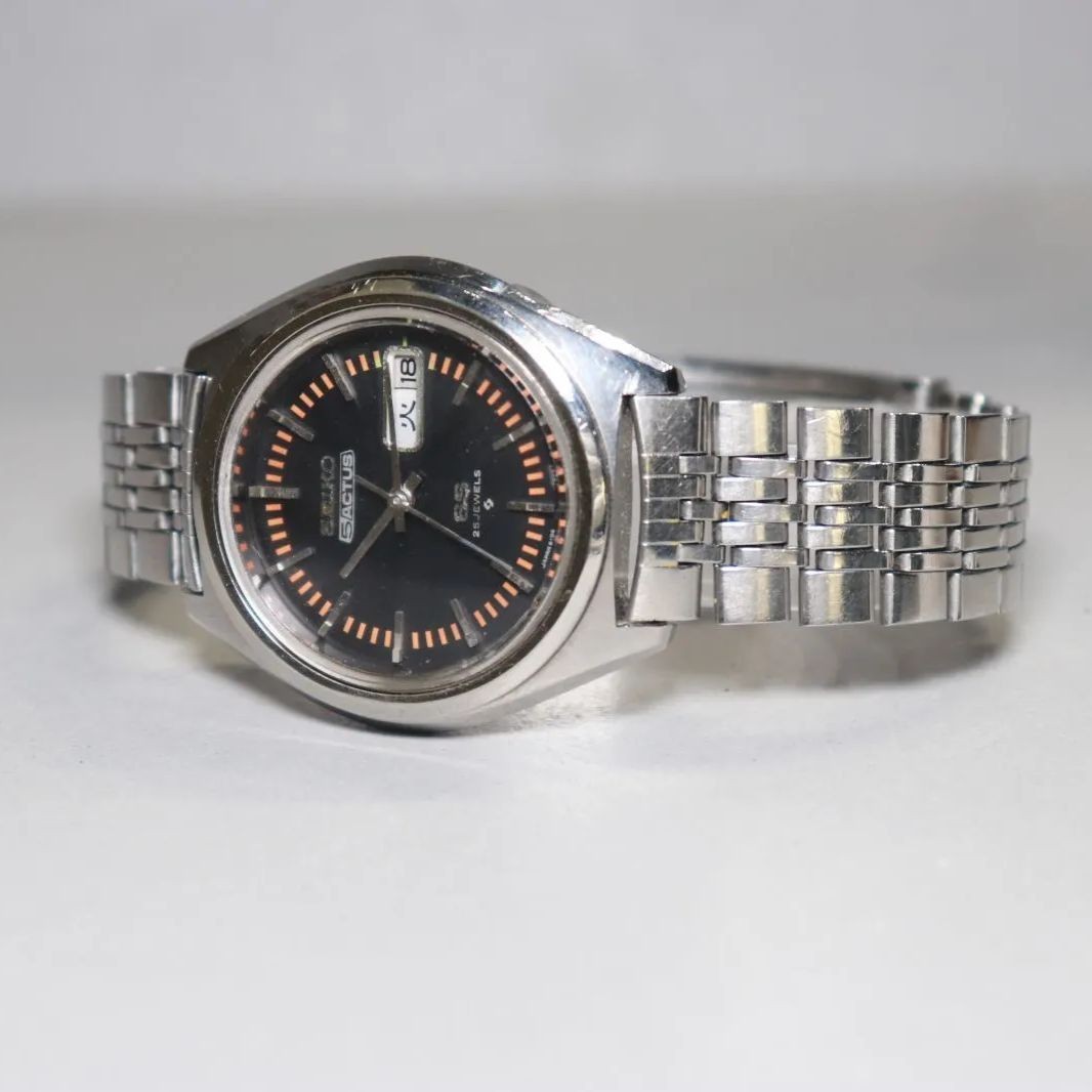 Serviced 1971 SEIKO 5 ACTUS Seiko Five Actus SS Matte Black Dial Ref.6106 7490