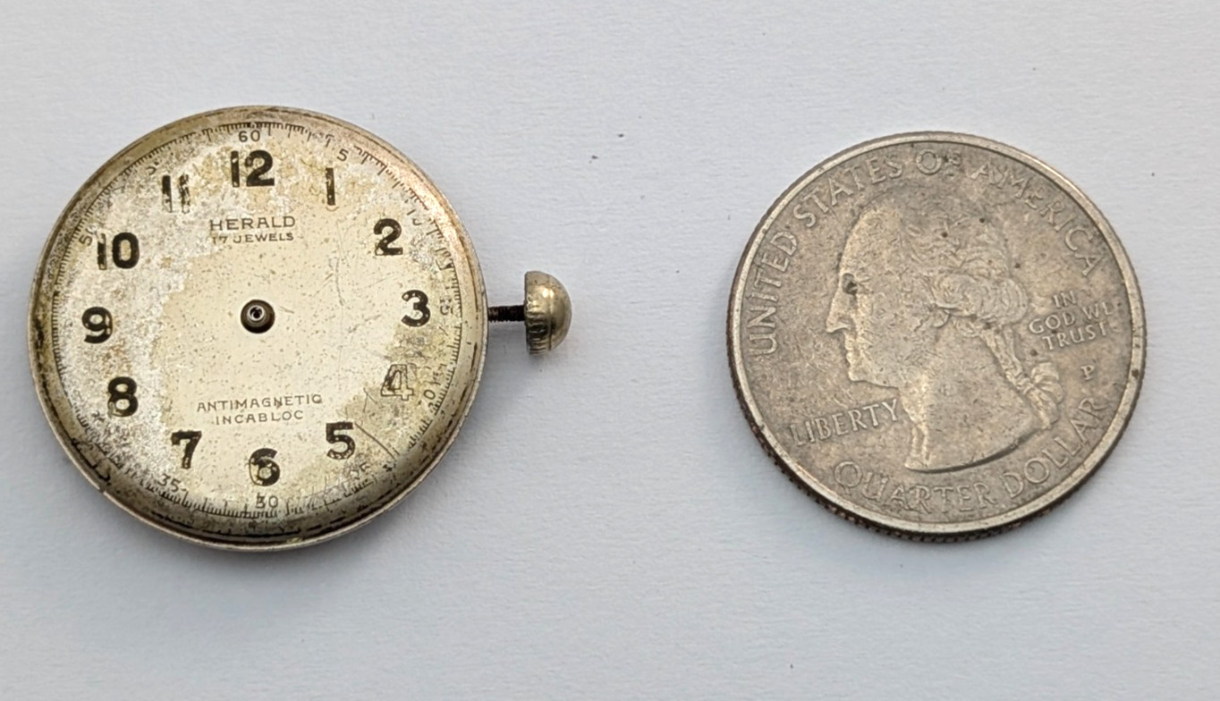 HERALD Aureole 17j WWII Military Style Field Watch 26mm Movement PARTS or REPAIR