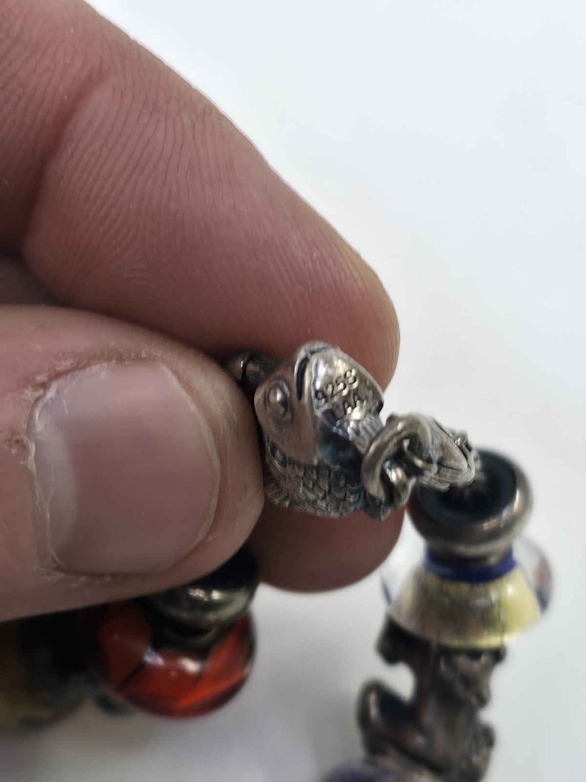 Trollbeads LAA 925S Silver Bracelet Big Fish Lock Yin Yang Blue Desert Beads