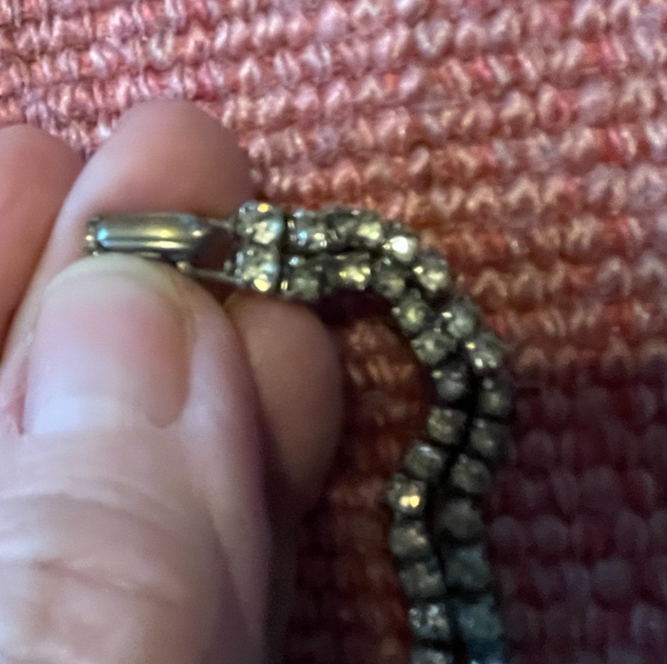 vintage Rhinestone Bracelet From The Mid 20Th Century, Silvertone, Center flower