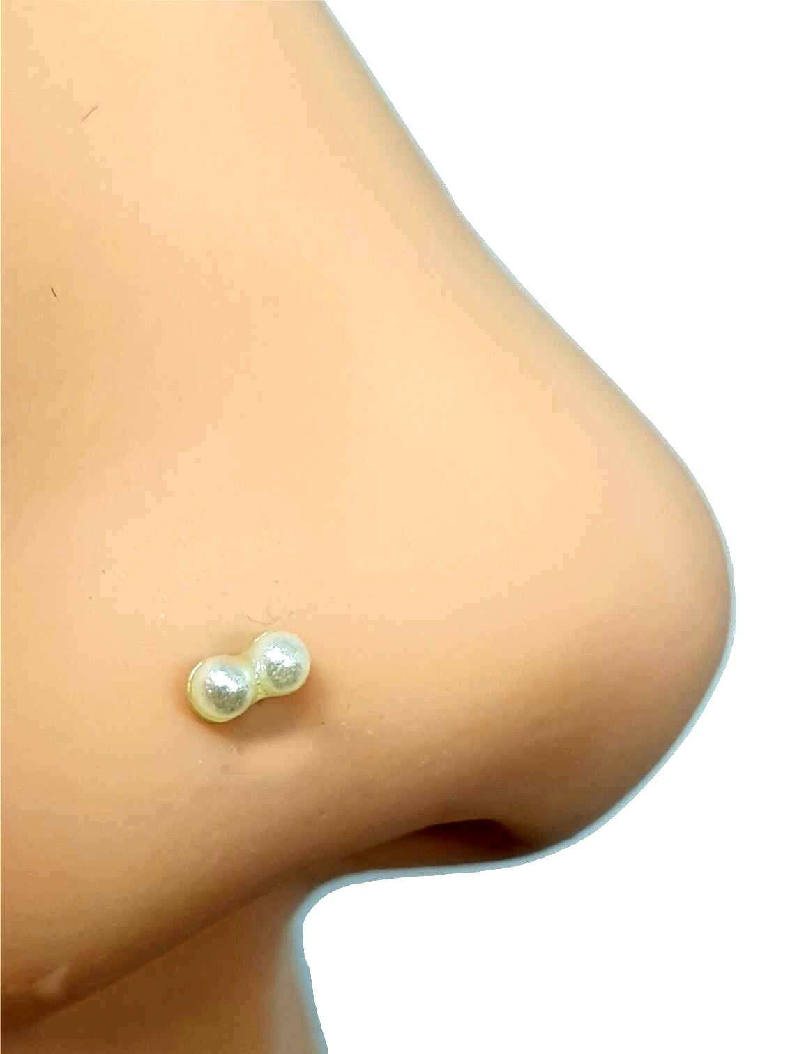 Pearl Nose Stud Double Cultured Twin Pearl Stud 22g (0.6mm) 925 Sterling Silver