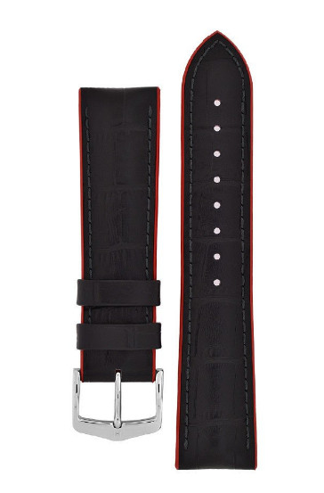18MM Hirsch ANDY Calf Skin & Premium Caoutchouc Black & Red Watch Strap