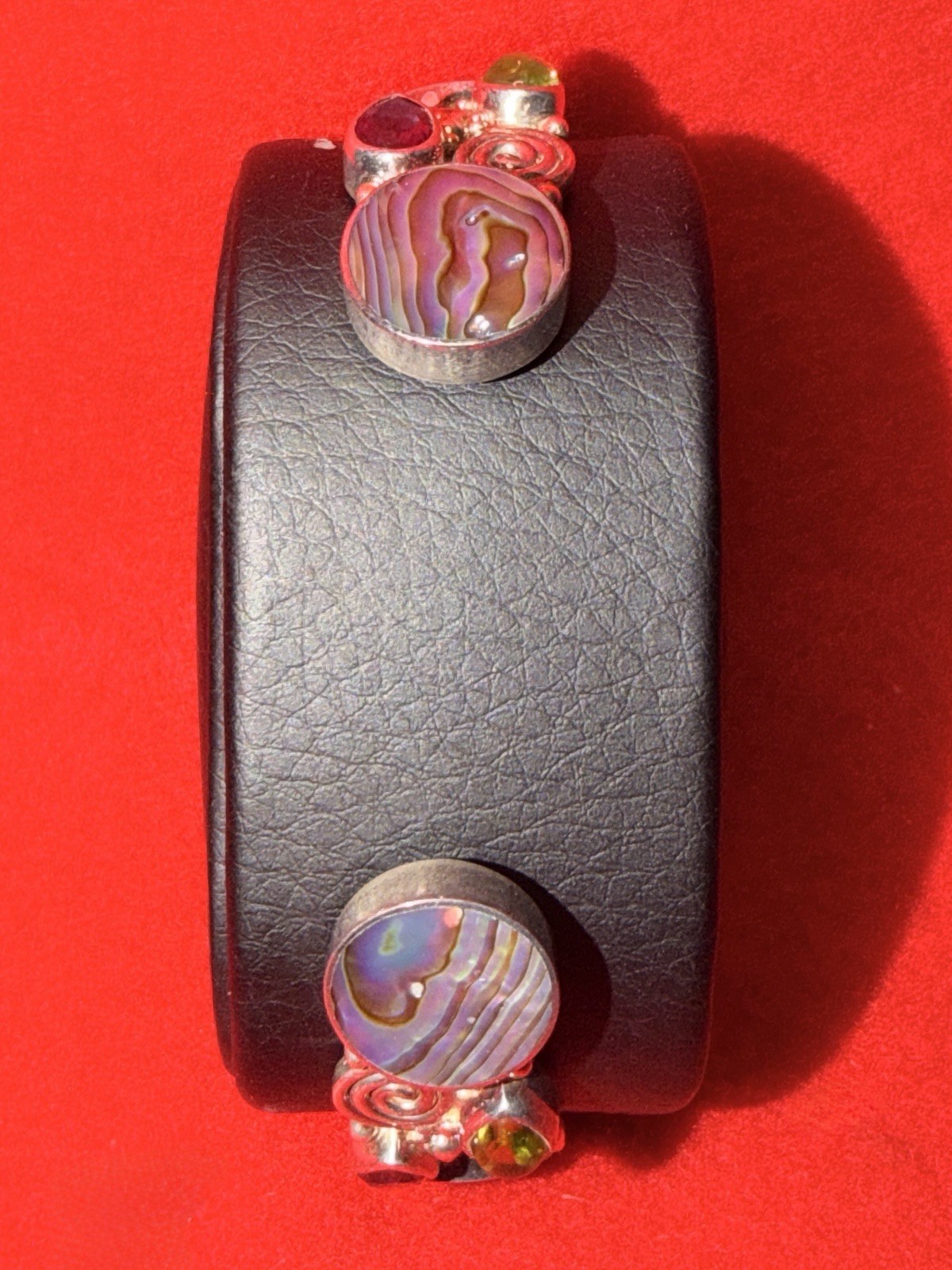 Sajen Abalone Shell Green Blue Purple Sterling Silver Cuff Bracelet