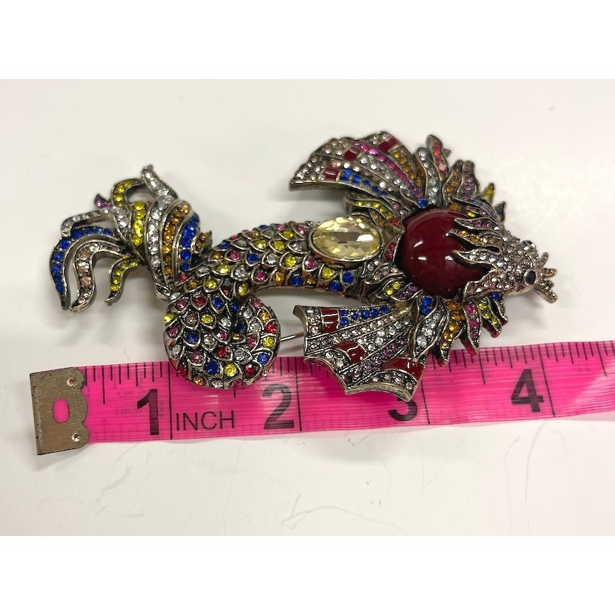 Heidi Daus Koi Fish Multicolor Rhinestones on Gold Tone Brooch Pin Extra Large