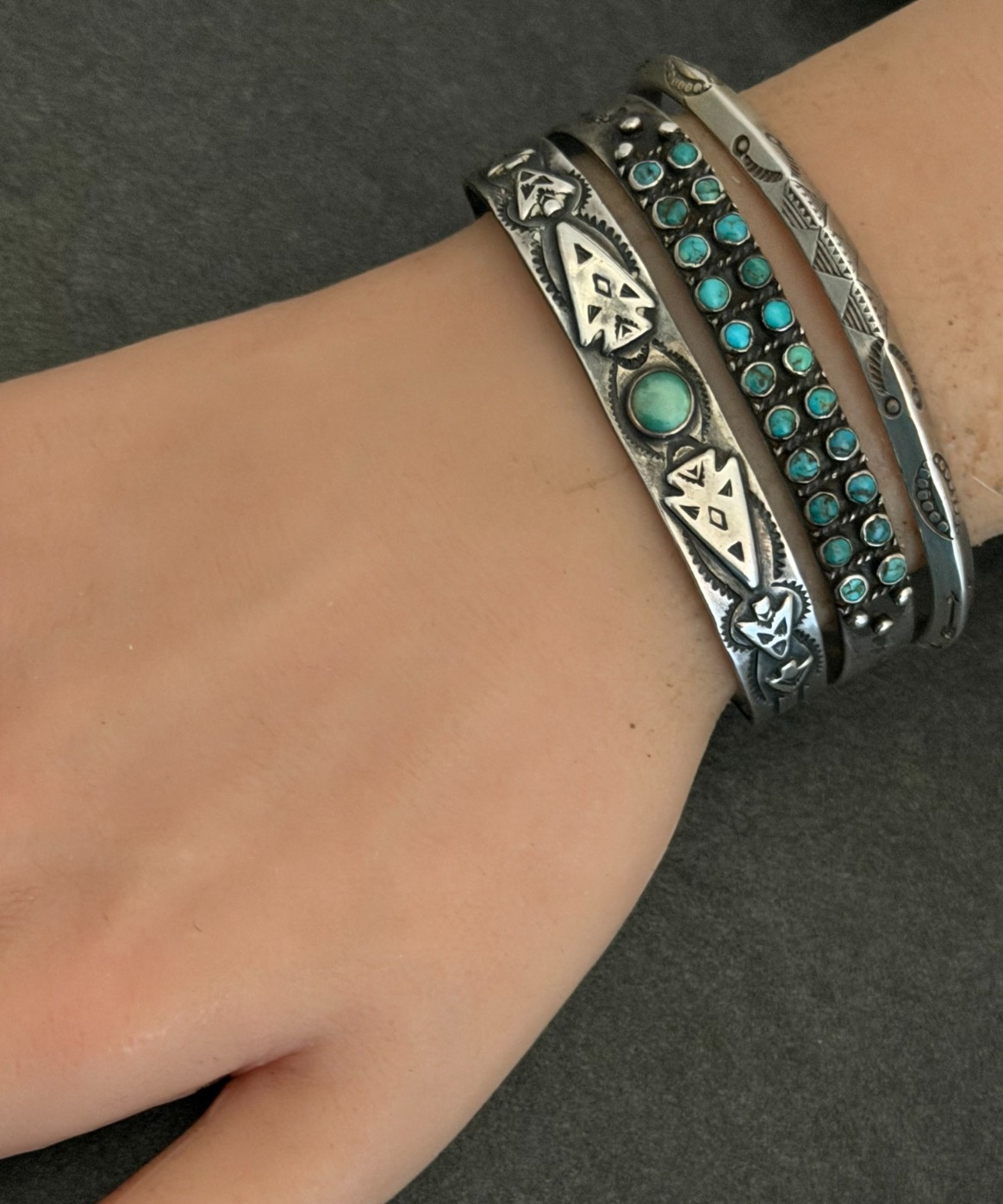 Vintage FRED HARVEY era Navajo ARROW HEAD Turquoise Silver Bracelet 6.6in
