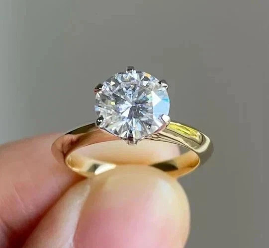 14k Yellow Gold Plated 3Ct Round Cut Moissanite Women’s Solitaire Wedding Ring