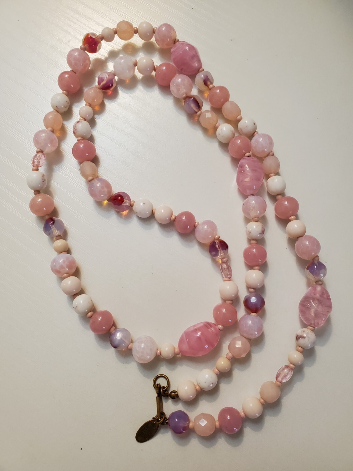 Vtg. Miriam Haskell Pink Glass Beaded Necklace Single Strand Push Lock Closure