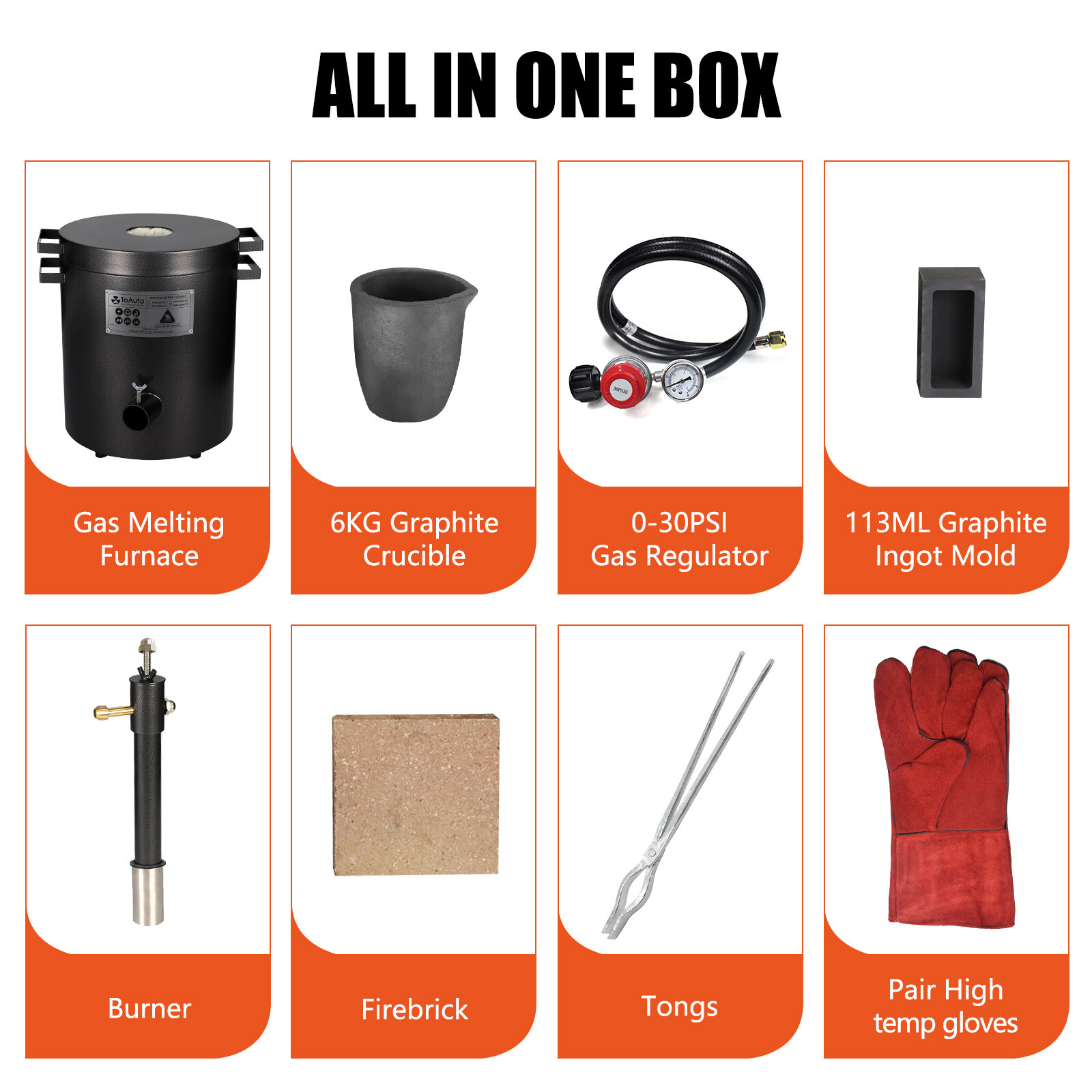 TOAUTO 6KG Propane Gas Melting Furnace Kit Metal Copper Silver Aluminium Casting