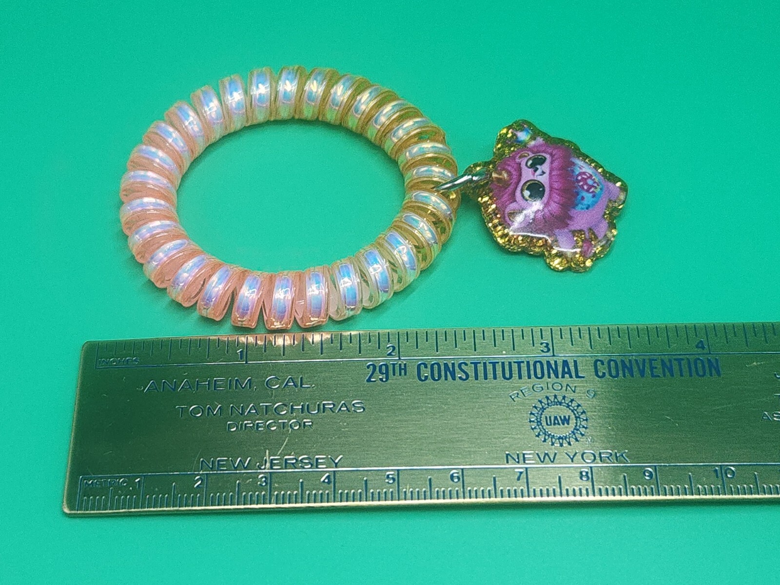 Rainbocorn Pink Lion Elastic Stretch Coil Cord Bracelet Charm Pendant Keychain