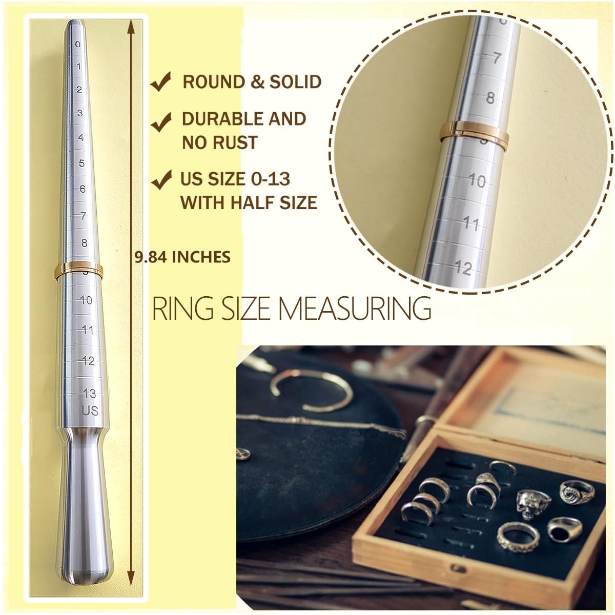 Ring Sizer Tool Kit – Metal Mandrel & Mallet for Accurate Ring Sizing & Repair