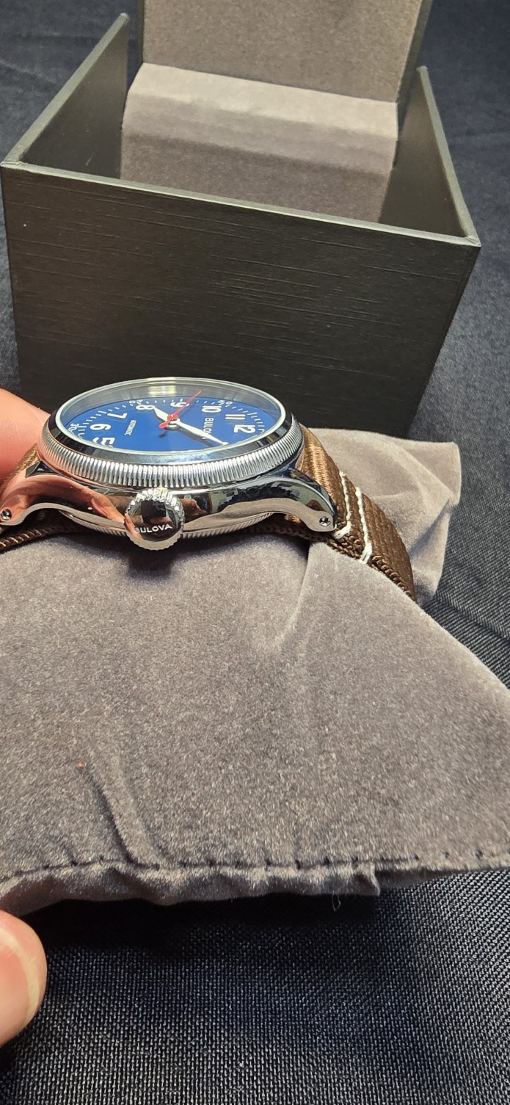 Bulova Hack Blue Dial Brown Strap Men’s Watch 96A282