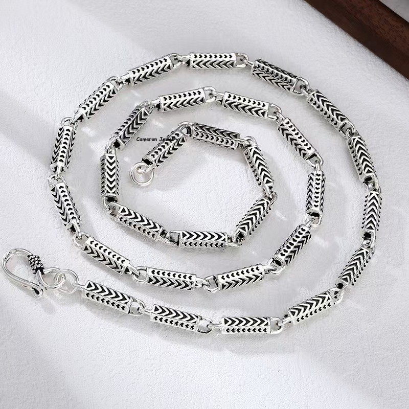Pure 925 Sterling Silver 5mm Arrow Barrel Tube Link Chain Necklace 57-58g 25.6in