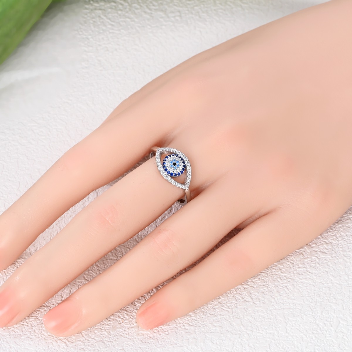 LAZA Original 925 Sterling Silver Finger Ring Blue Devil’s Eye for Women Jewelry