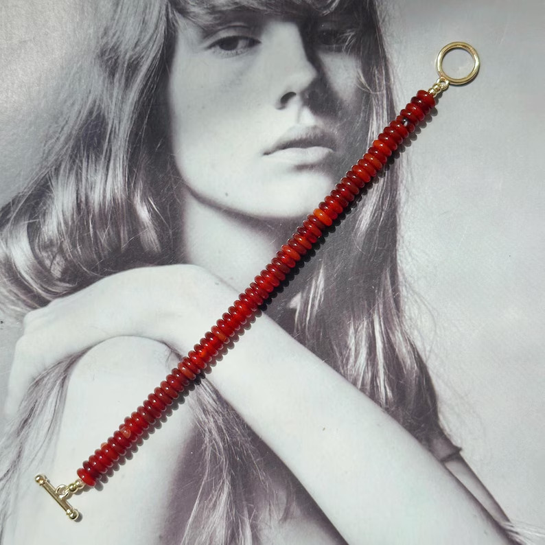Minimalist Red Carnelian Bracelet Classic Toggle Crystal Gemstone Women Jewelry