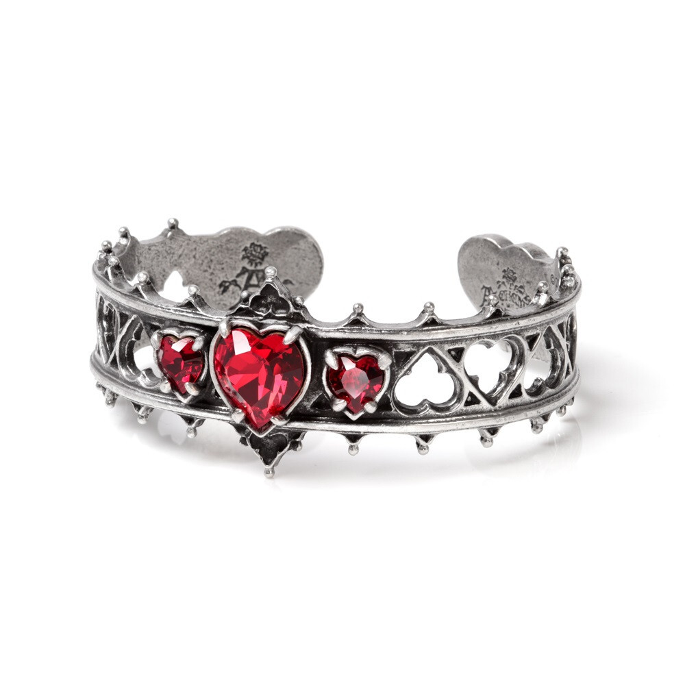 Alchemy Gothic Elizabethan Queen Regal Cuff Bracelet Love Red Crystal Hearts A78