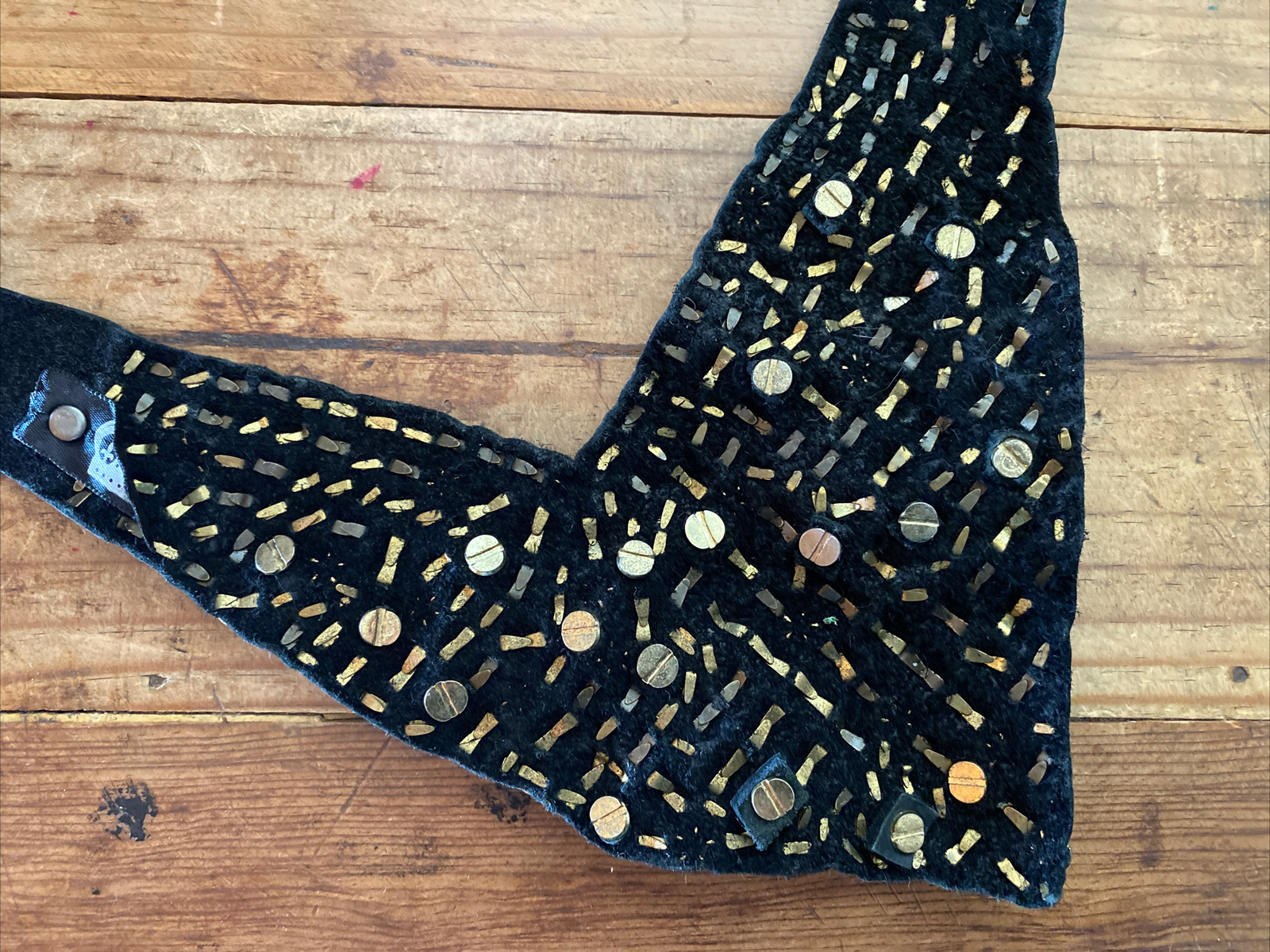 Nicolina Royale VIntage Leather Studded Bandana Collar Gold Gothic Punk Rocker