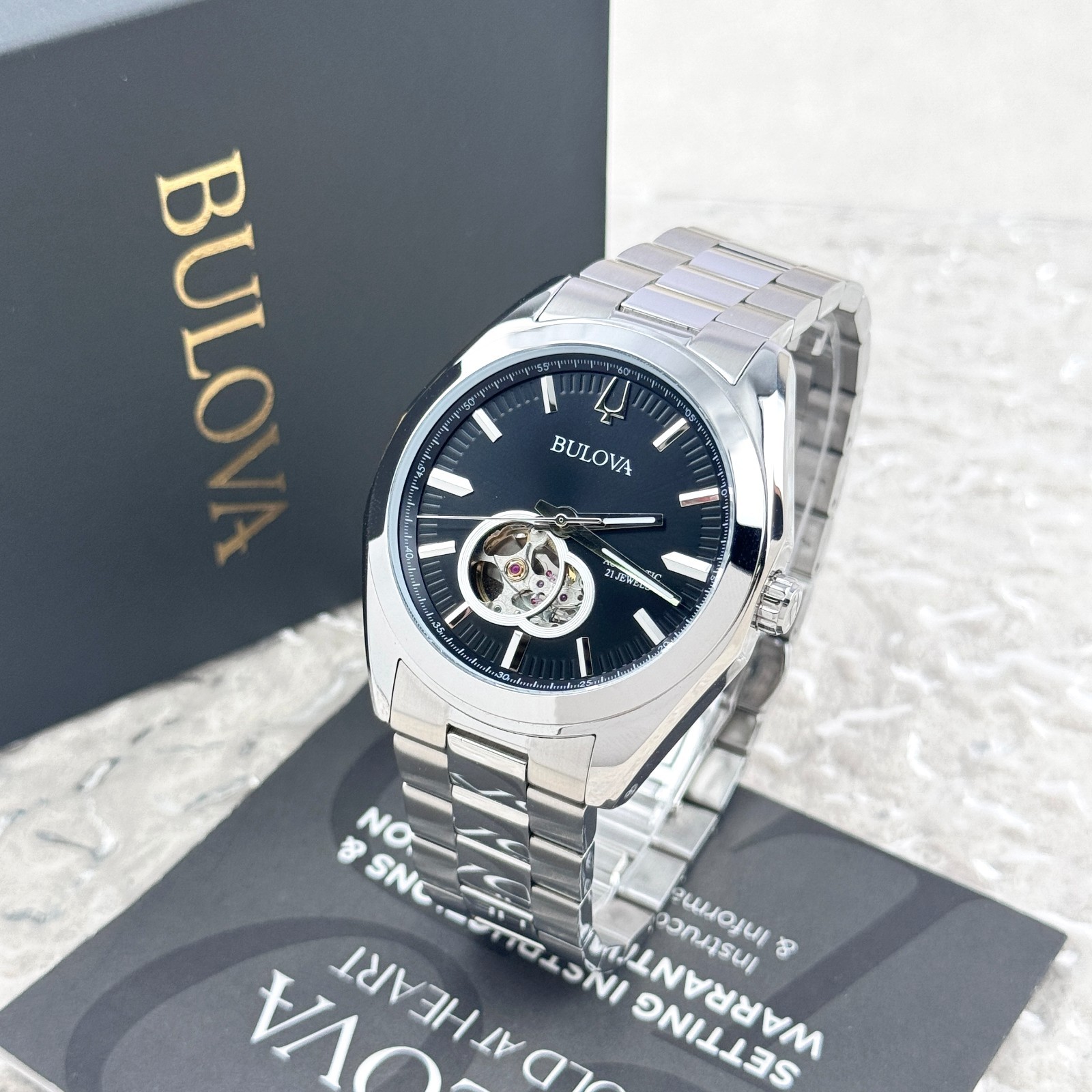 Bulova Classic Surveyor 96A270 Black Dial Stainless Steel Automatic Men’s Watch