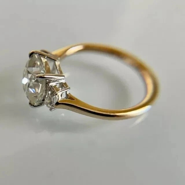2.50Ct Cushion Cut Moissanite Three Stone Engagement Ring Silver Yellow Gold FN