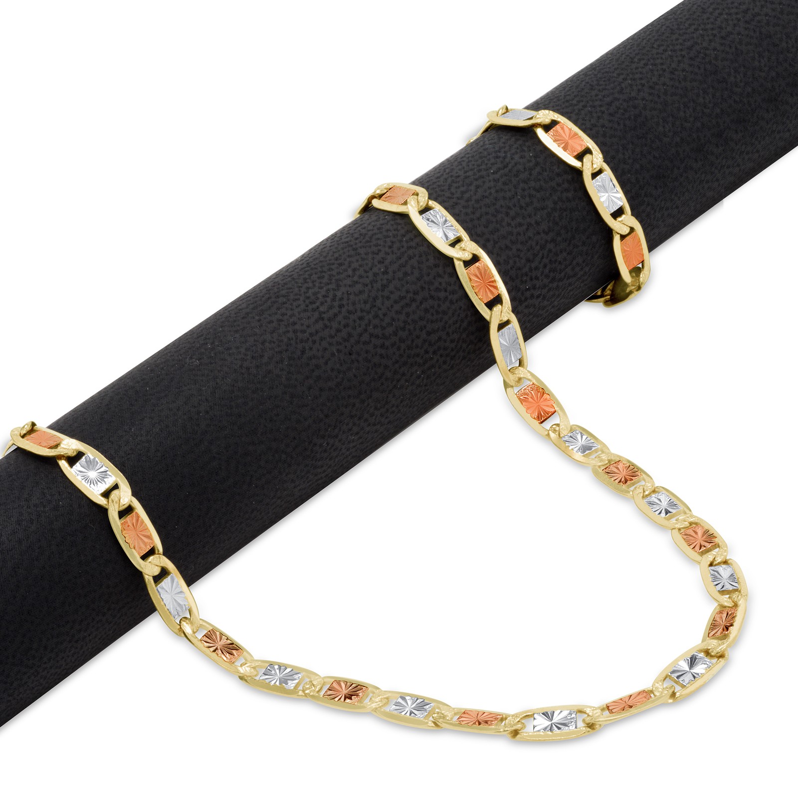 10K Solid Tri Yellow Rose White Gold 6mm Valentino Chain Womens Necklace 18″