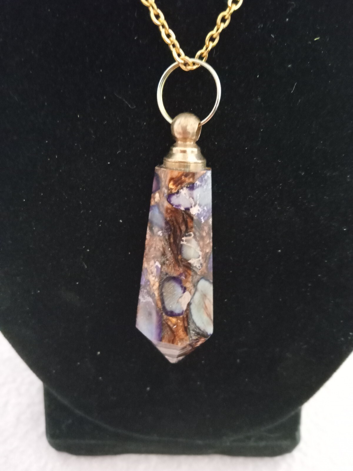 Multicolored Natural Stone Perfume Flask Pendant with 18 inch chain
