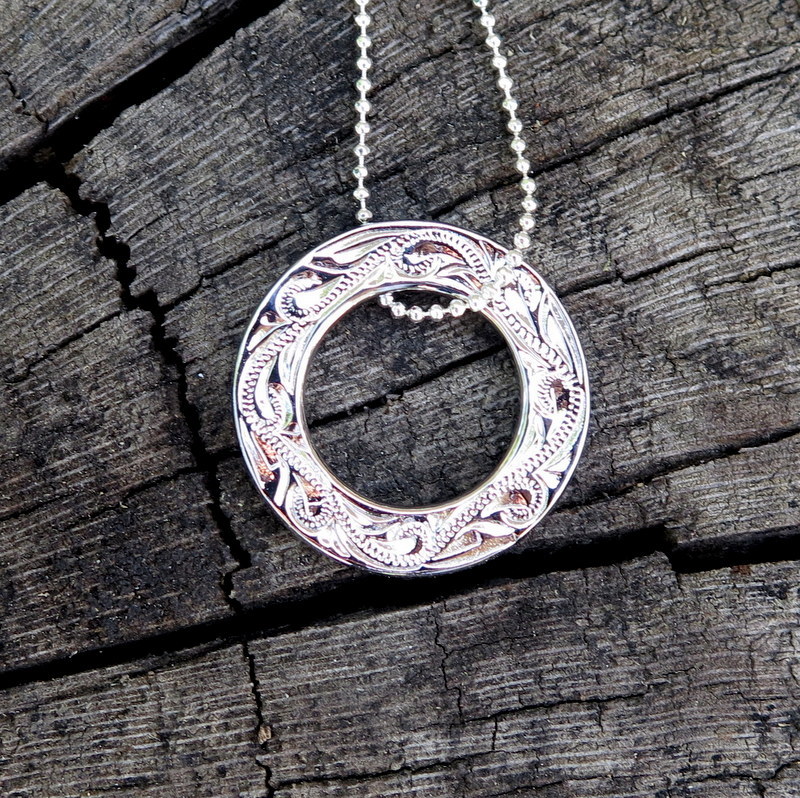Koa Wood Hawaiian Jewelry Scroll Silver Rhodium Plated Brass Pendant BRP1001