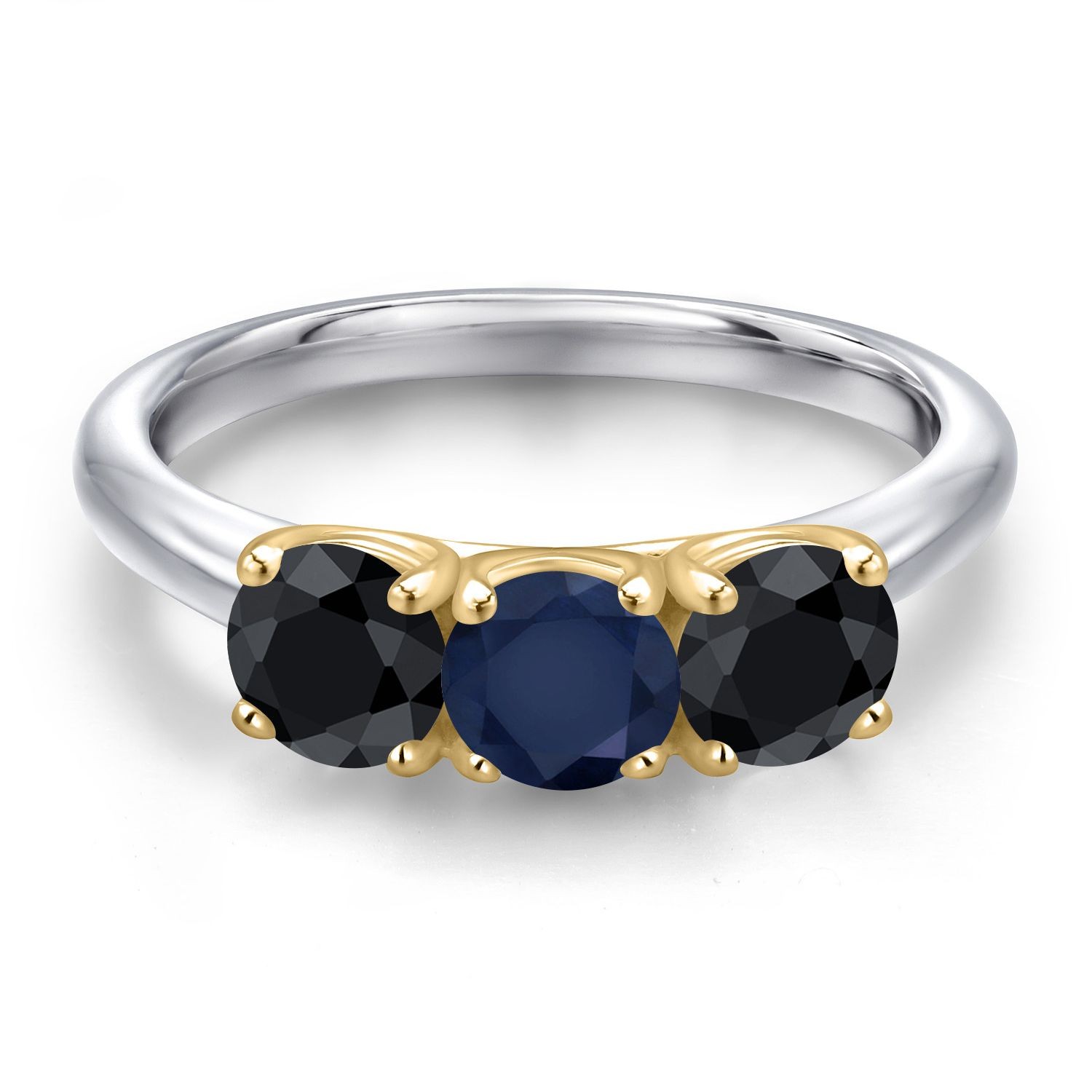 925 Silver and 10K Yellow Gold Sapphire and Black Sapphire Engagement Ring For
