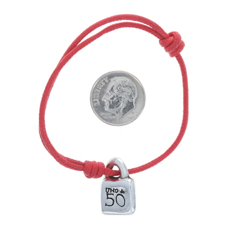 Uno de 50 Red Cord Lock Bracelet – Silver Toned Padlock Adjustable