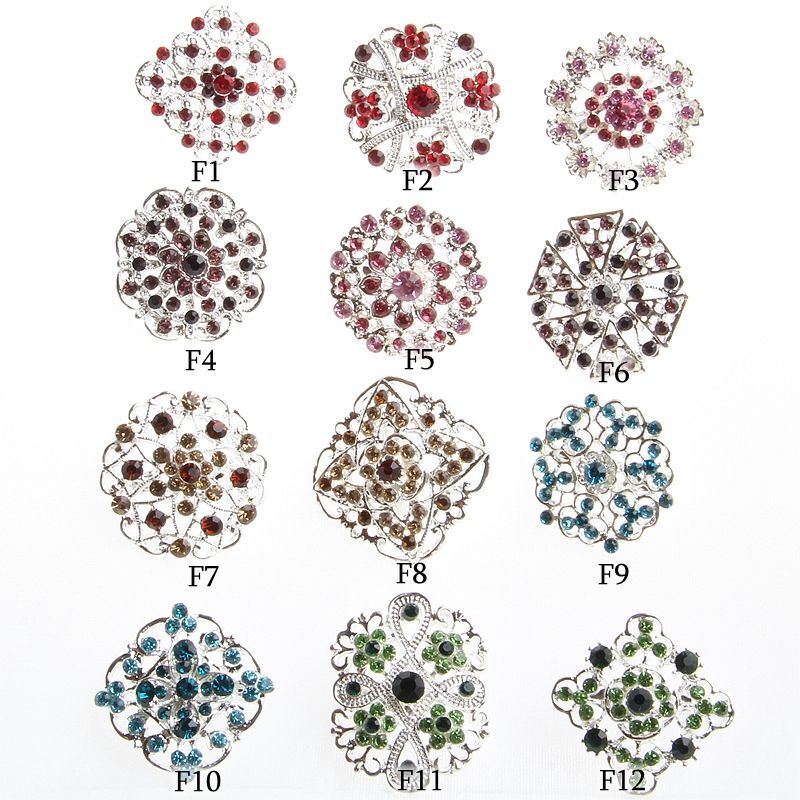 Metallic Flower Crystal Brooches -Round Rhinestone Brooch Pin Bouquet DIY Making