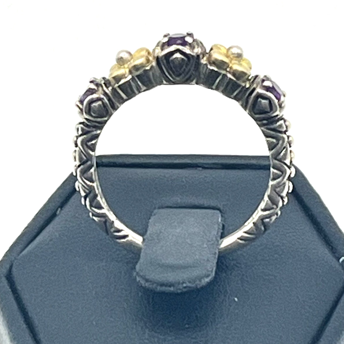 Barbara Bixby Band Ring Sz 8 Amethyst and 18k Lotus Flower Accents Sterling 925
