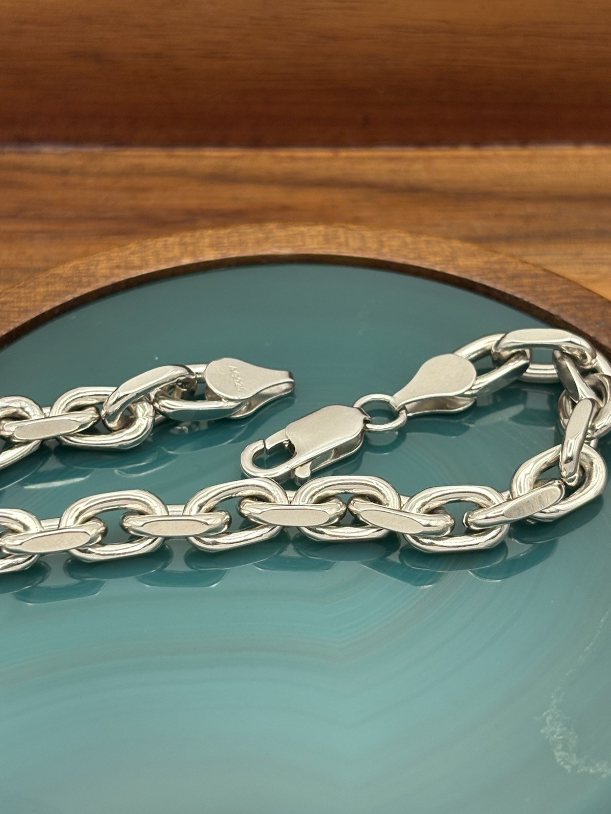 6MM STERLING SILVER CABLE ANCHOR LINK CHAIN BRACELET 7 INCH 17.4G RHODIUM 925